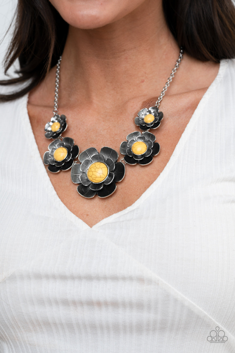 Paparazzi Bountiful Badlands - Yellow Petal Bloom Necklace - Pusher P