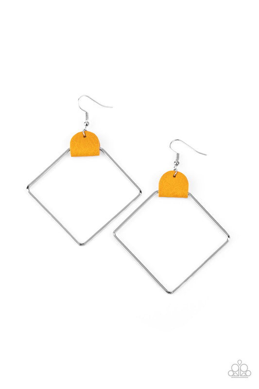 Paparazzi Friends of a LEATHER - Yellow Earrings