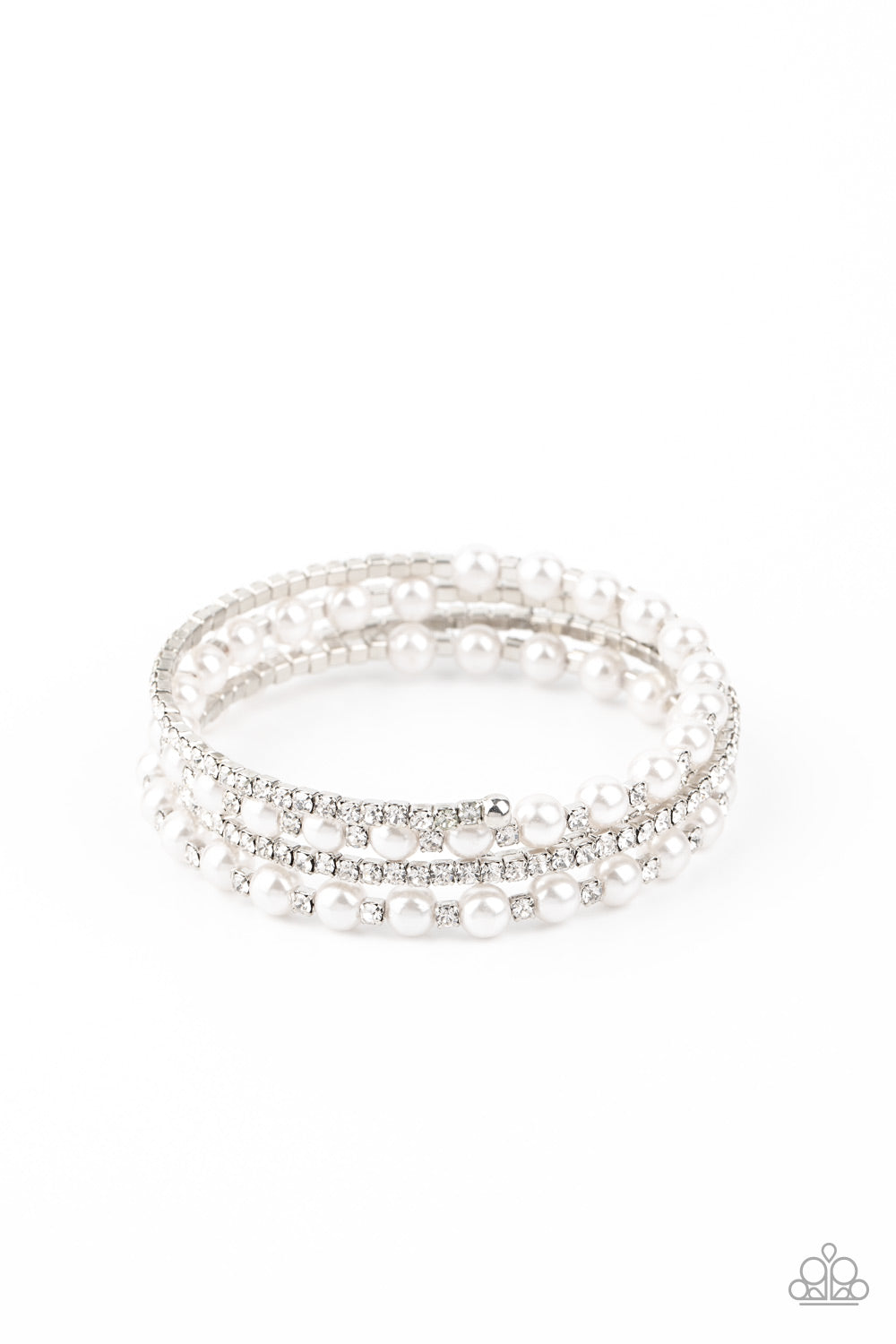 Paparazzi Starry Strut White Pearl/Rhinestone Bracelet - December 2020 Life Of The Party Exclusive - Pusher P