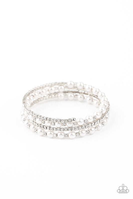 Paparazzi Starry Strut White Pearl/Rhinestone Bracelet - December 2020 Life Of The Party Exclusive - Pusher P