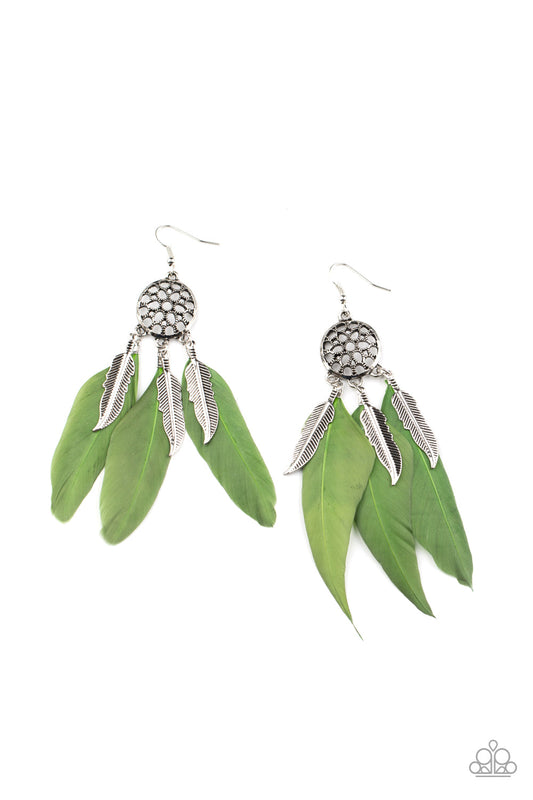 Paparazzi In Your Wildest DREAM-CATCHERS - Green Earrings - Pusher P