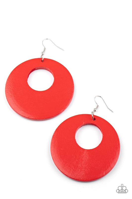 Paparazzi Island Hop - Red Wooden Earrings - Pusher P