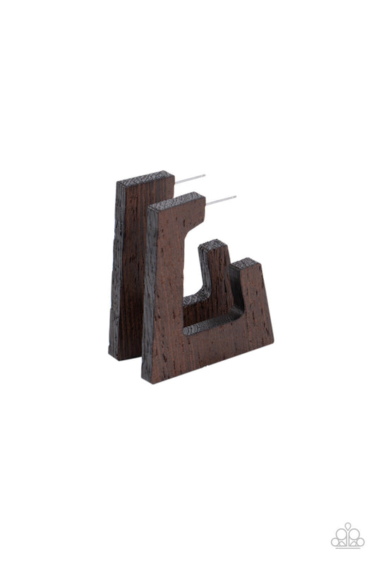 Paparazzi The Girl Next OUTDOOR - Brown Wooden Earrings