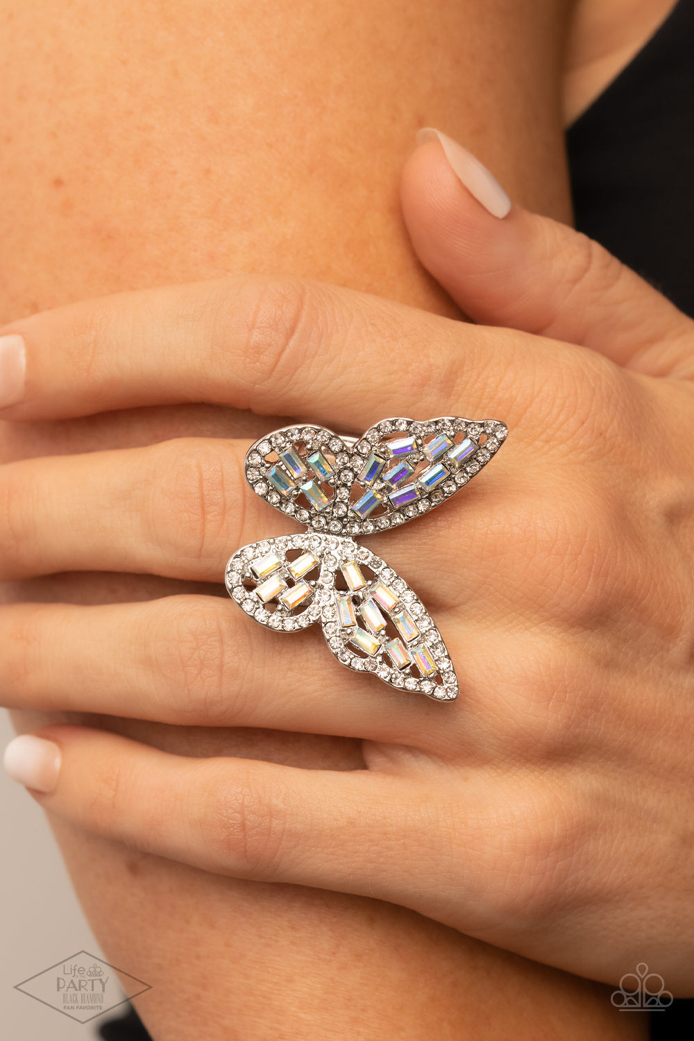 Paparazzi Flauntable Flutter - Multi Butterfly Ring - Black Diamond Life of The Party Exclusive