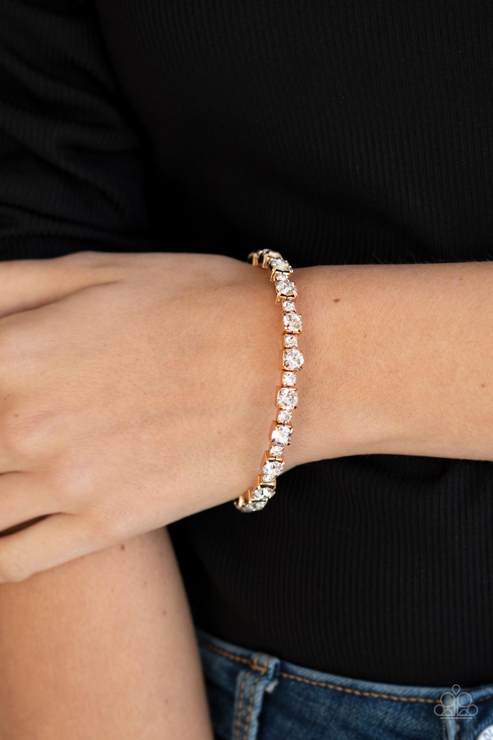 Paparazzi Photo Op - Gold Bracelet- May 2021 Life Of The Party - Pusher P Paparazzi Jewelry images
