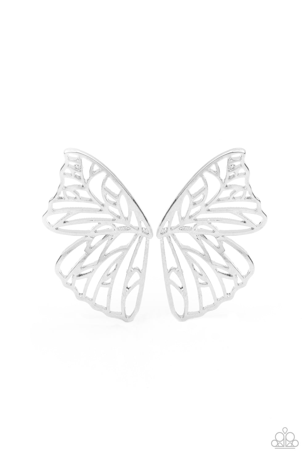 Paparazzi Butterfly Frills- Silver Earrings - August 2021 Life Of The Party Exclusive - Pusher P
