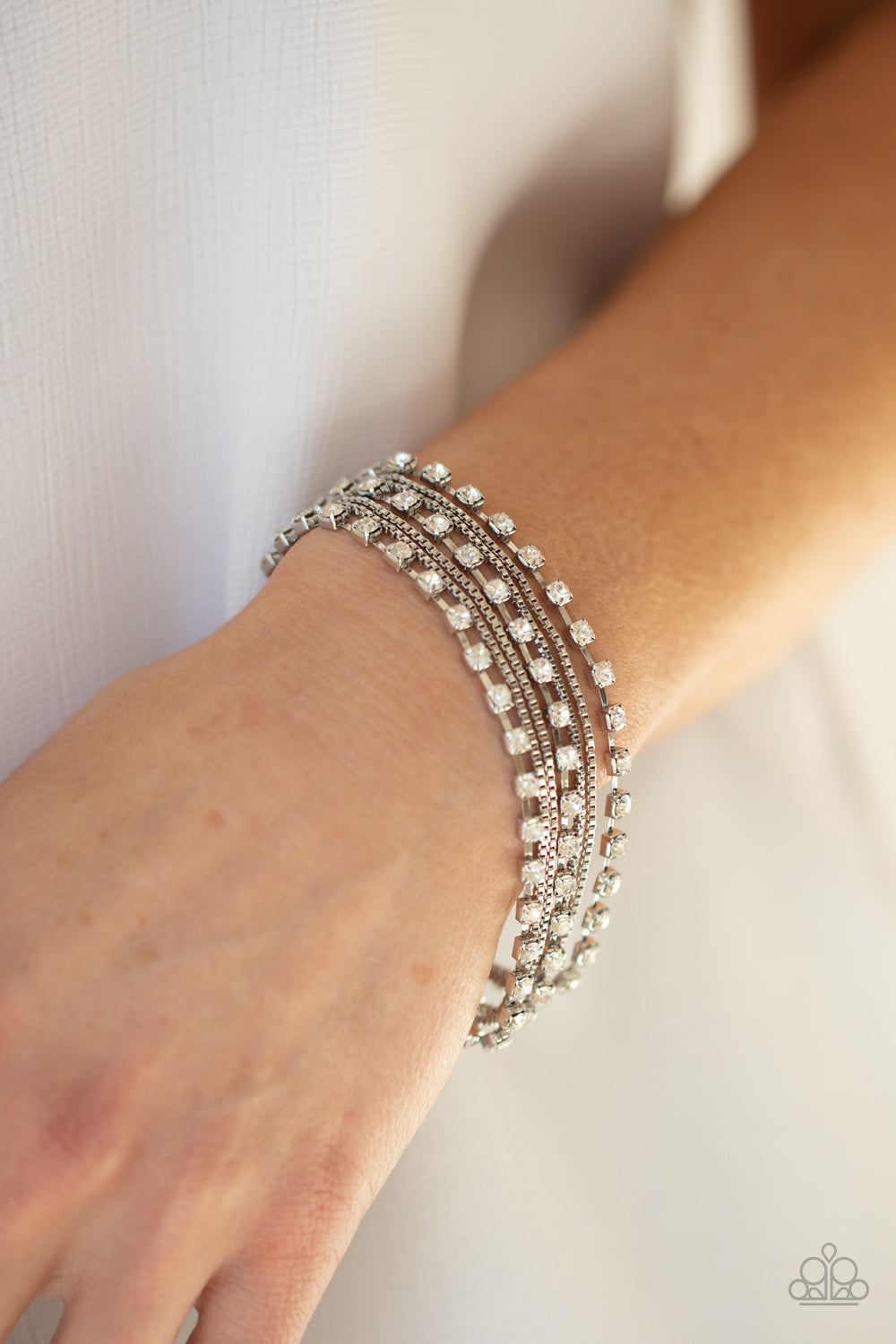 Paparazzi Thats a Smash! - White Rhinestone Bracelet - Pusher P