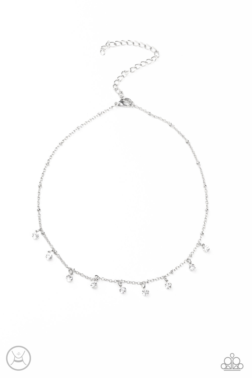 Silver Choker Necklace - Paparazzi Dainty Diva - White Choker Paparazzi jewelry image