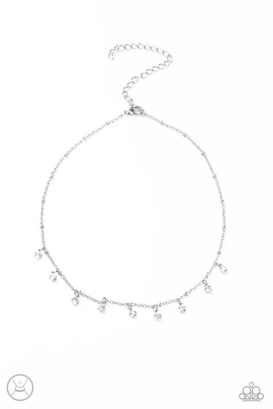 Silver Choker Necklace - Paparazzi Dainty Diva - White Choker Paparazzi jewelry image
