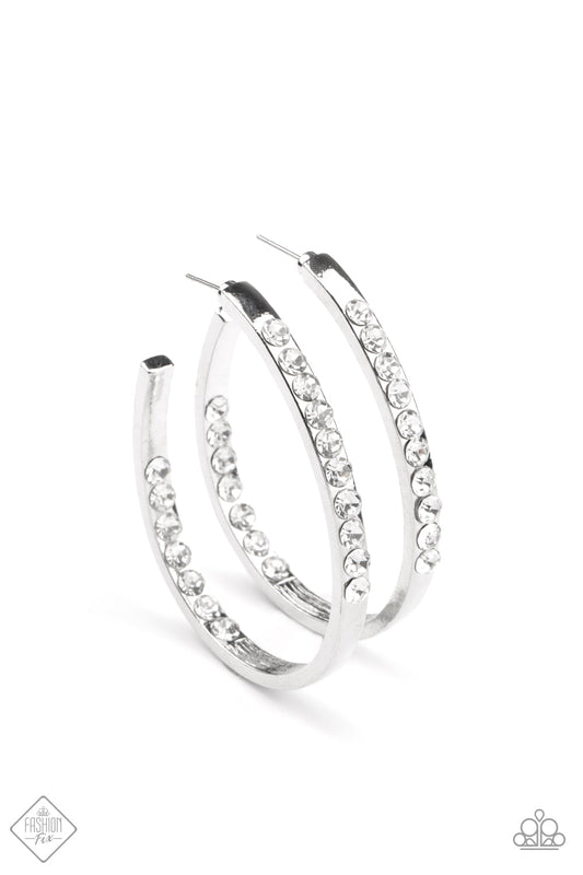 Paparazzi Borderline Brilliance - White Hoop Earrings - Pusher P