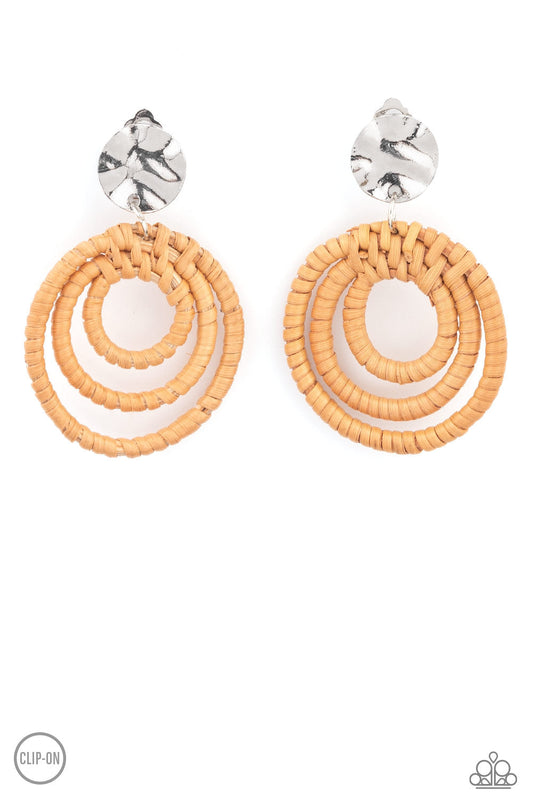 Paparazzi Whimsically Wicker - Brown Clip-on Earrings - Pusher P