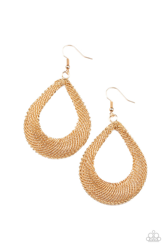 Paparazzi A Hot MESH - Gold Earrings - Pusher P Paparazzi jewelry images