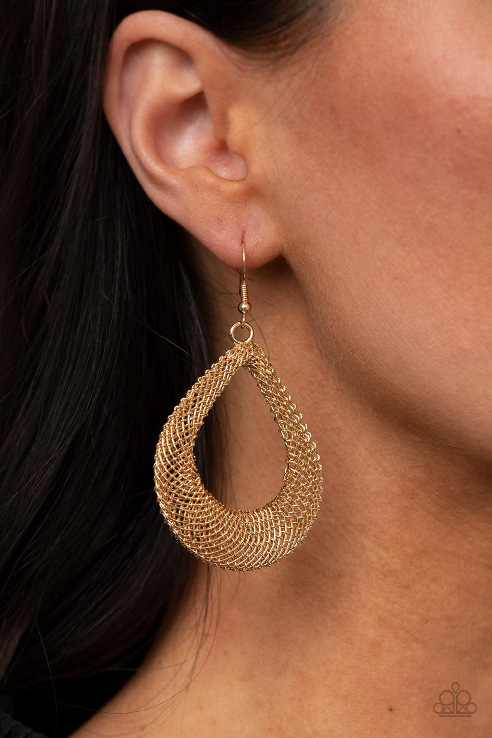 Paparazzi A Hot MESH - Gold Earrings - Pusher P Paparazzi jewelry images
