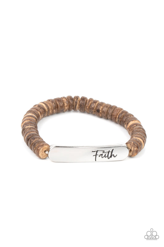 Paparazzi Full Faith Brown Wood Bracelet Pusher P