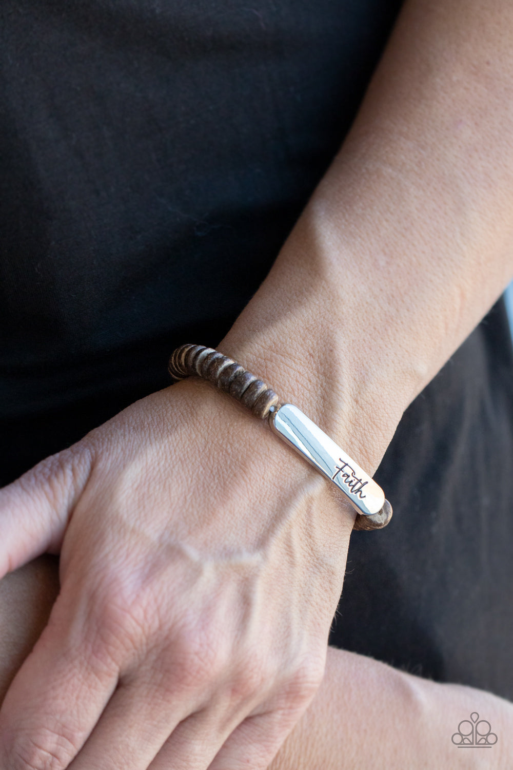 Paparazzi Full Faith Brown Wood Bracelet Pusher P