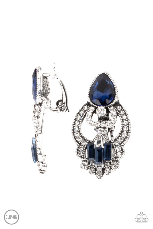 Paparazzi Glamour Gauntlet - Blue Clip-on Earrings - Pusher P