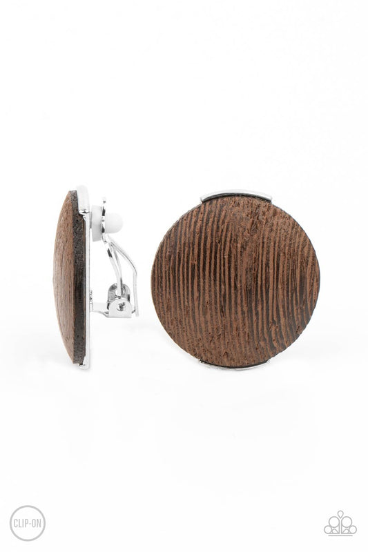 Paparazzi WOODWORK It - Brown Clip-On Earrings - Pusher P