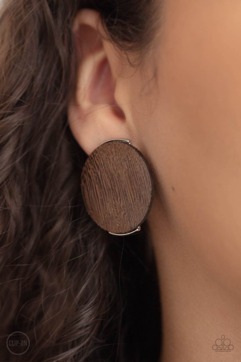 Paparazzi WOODWORK It - Brown Clip-On Earrings - Pusher P