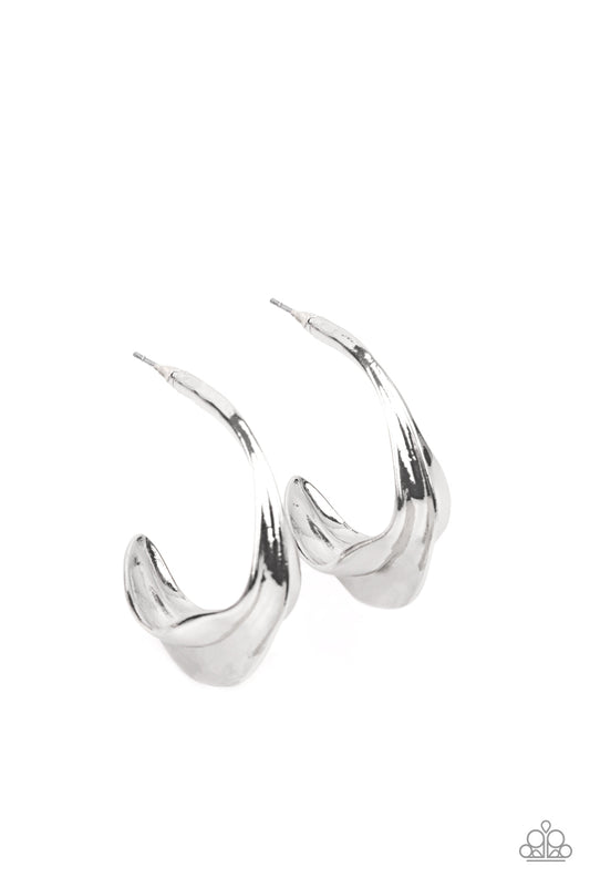 Paparazzi Modern Meltdown - Silver Hoop Earrings - Pusher P