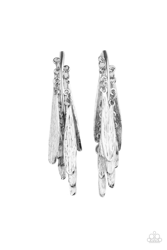 Paparazzi Pursuing The Plumes - Silver Earrings - Pusher P