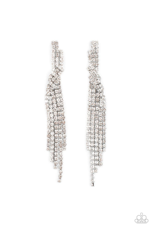 Paparazzi Cosmic Candescence - White Earrings - March 2022 Life Of The Party Exclusive - Pusher P