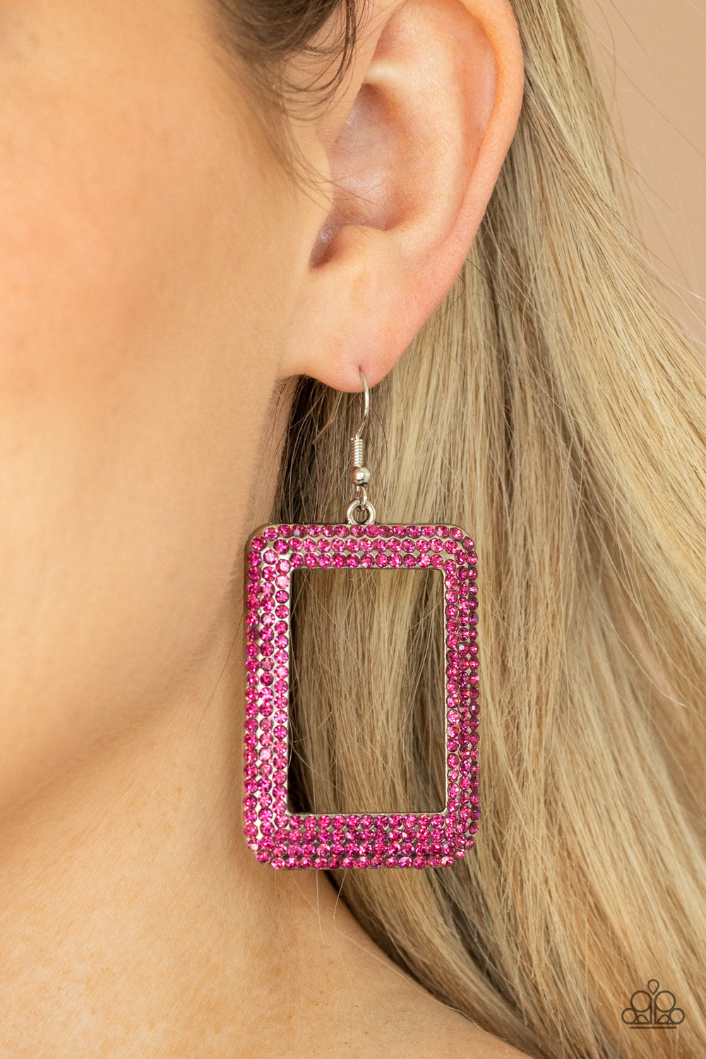 Paparazzi World FRAME-ous - Pink Earrings - Pusher P