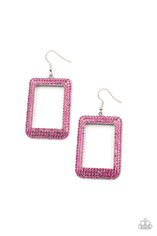 Paparazzi World FRAME-ous - Pink Earrings - Pusher P
