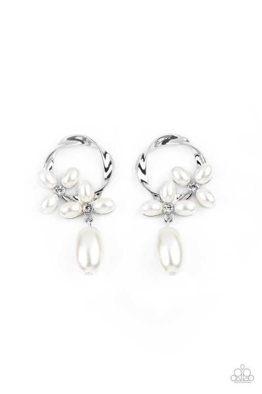 Paparazzi Elegant Expo - White Earrings - Pusher P