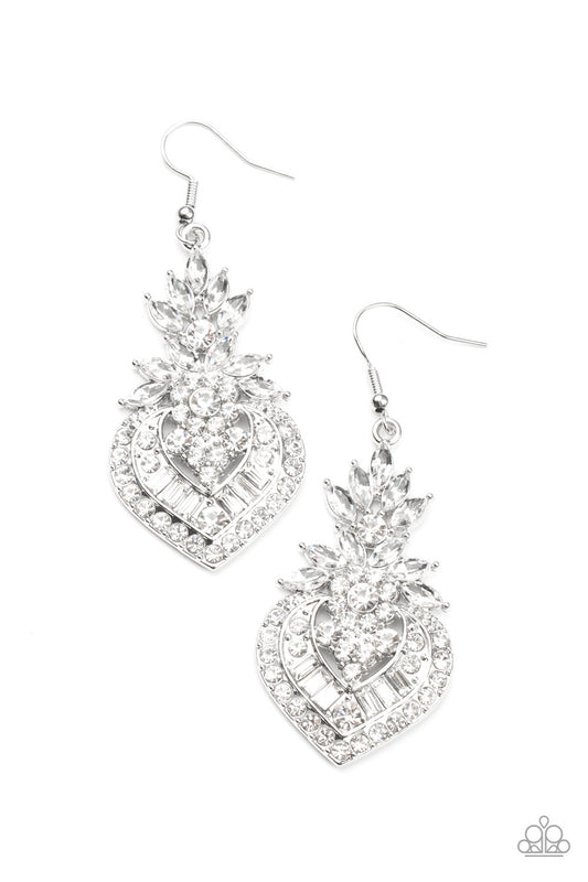 Paparazzi Royal Hustle - White Earrings - August 2021 Life Of The Party Exclusive - Pusher P