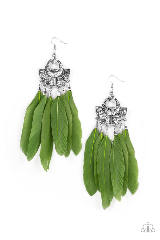 Paparazzi Plume Paradise - Green Earrings - Pusher P