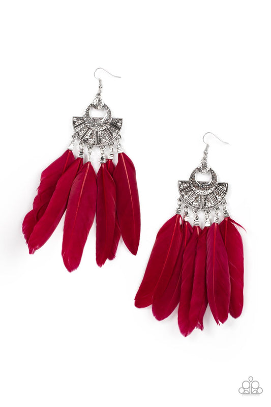 Paparazzi Plume Paradise - Red Earrings - Pusher P
