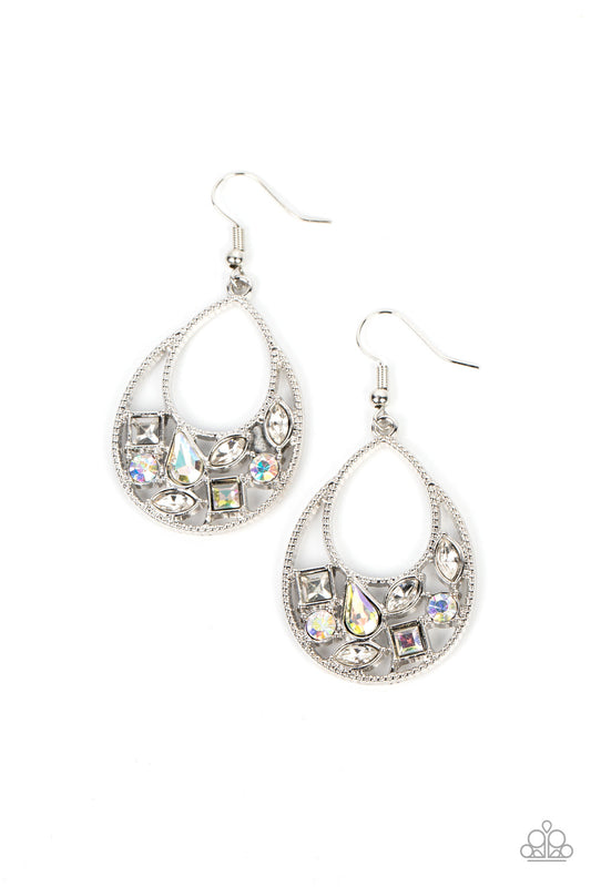 Regal Recreation - White Iridescent Earrings