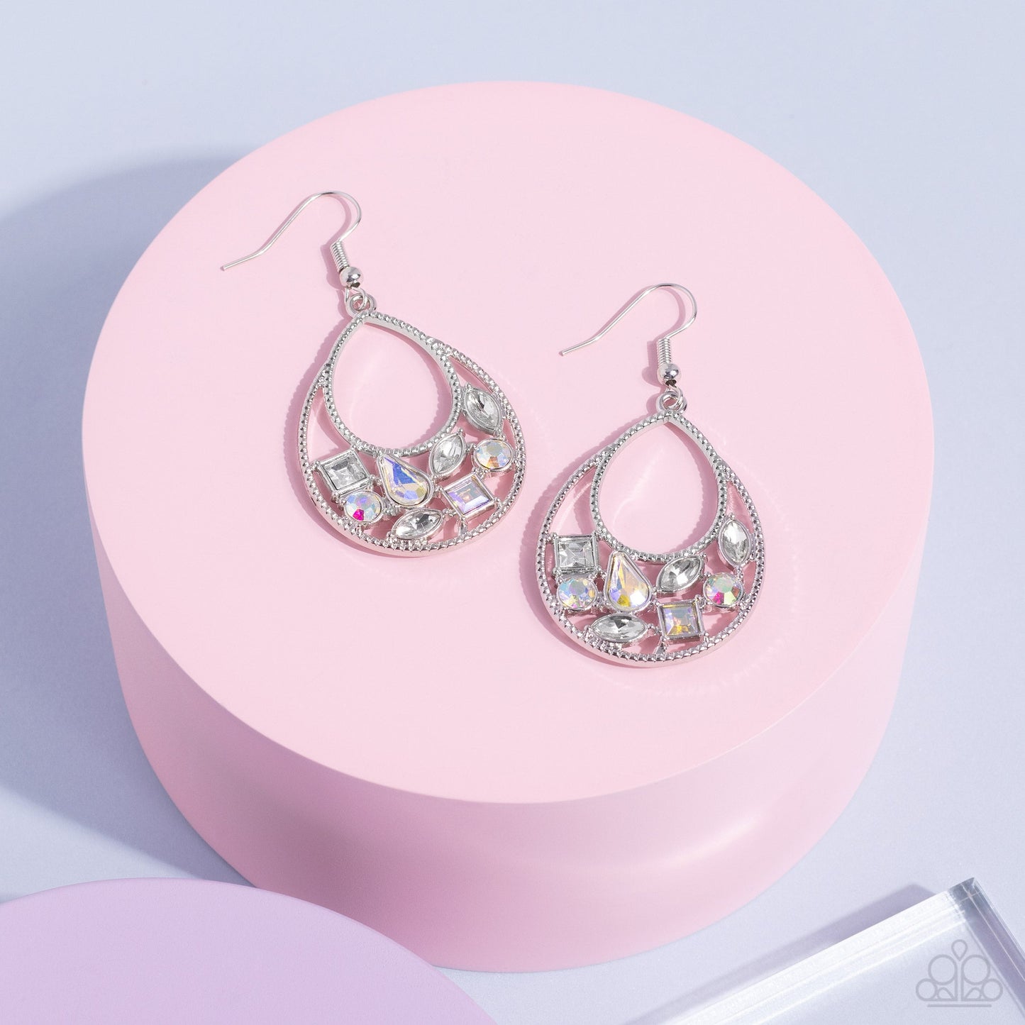 Regal Recreation - White Iridescent Earrings