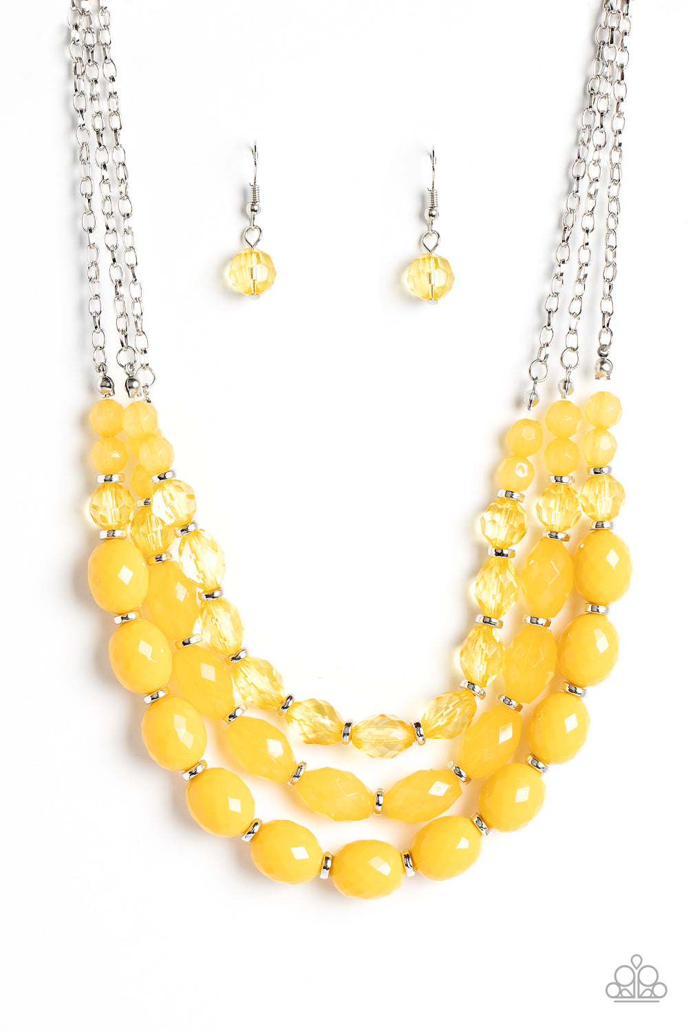 Paparazzi 2pc set- Tropical Hideaway - Yellow Necklace & High Tide Hammock - Yellow Bracelet - Pusher P Paparazzi jewelry images