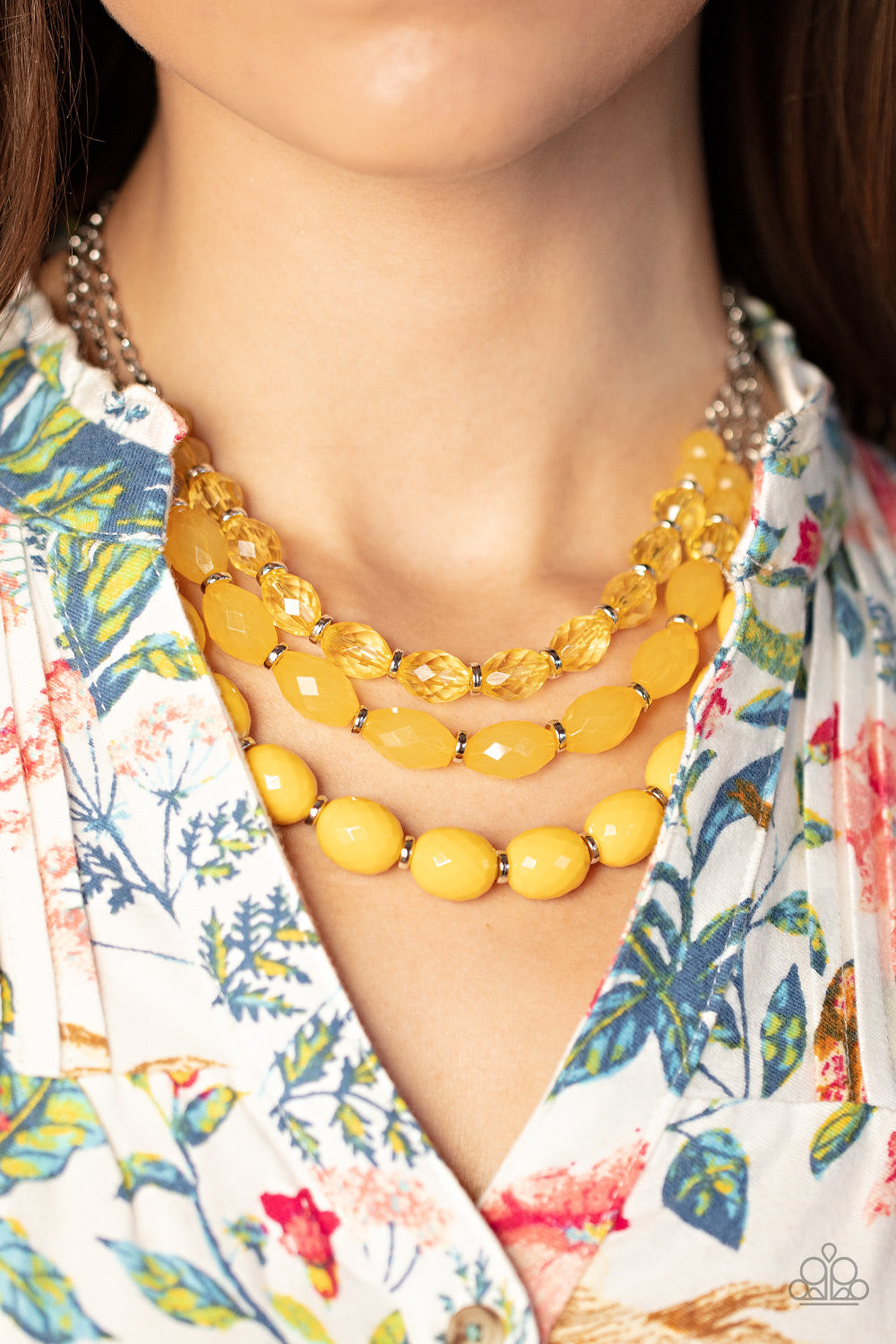 Paparazzi 2pc set- Tropical Hideaway - Yellow Necklace & High Tide Hammock - Yellow Bracelet - Pusher P