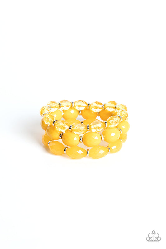 Paparazzi 2pc set- Tropical Hideaway - Yellow Necklace & High Tide Hammock - Yellow Bracelet - Pusher P