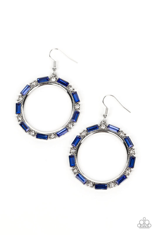 Silver Earrings Hoop - Paparazzi Gritty Glow - Blue Earrings Paparazzi jewelry image