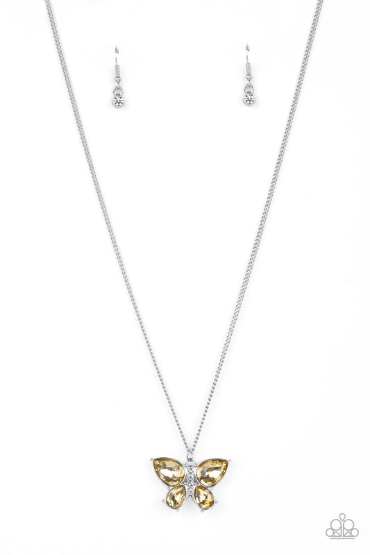 Paparazzi 2pc Butterfly Set: Free-Flying Flutter - Yellow Necklace & Butterfly Beatitude - Yellow Bracelet-Paparazzi Jewelry Images