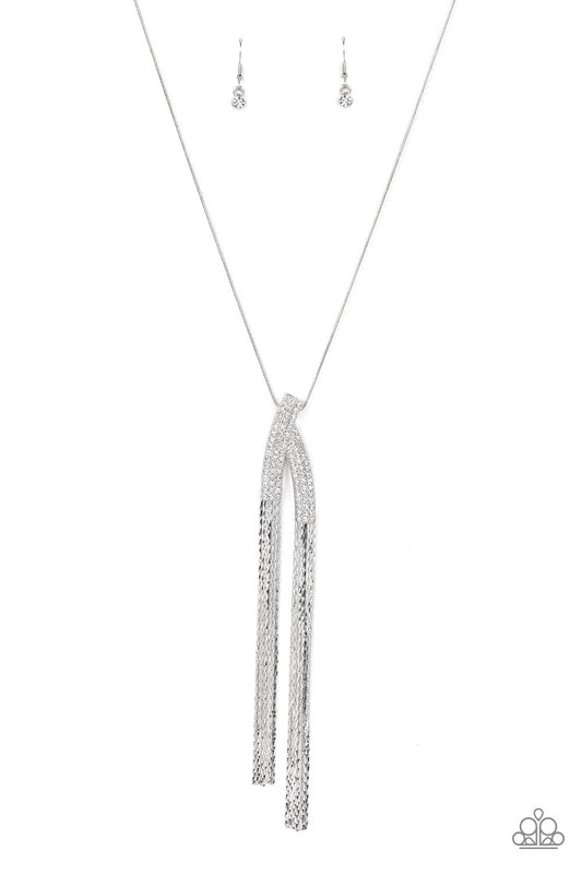 Paparazzi Out of the SWAY - White Necklace - June 2022 Life Of The Party Exclusive - Pusher P