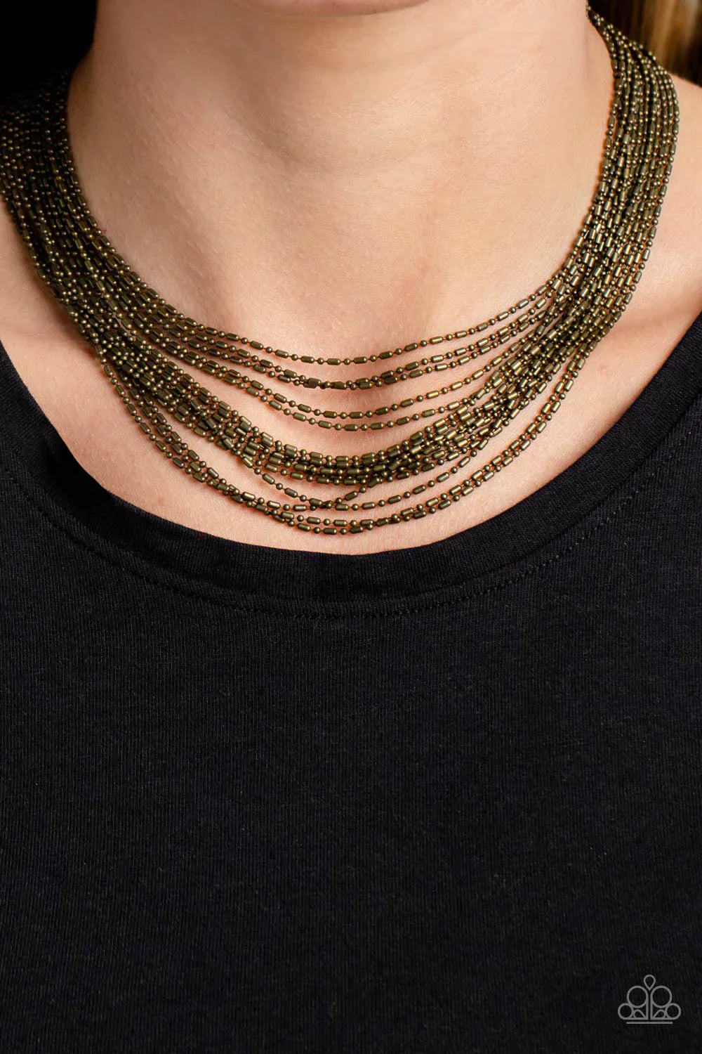 Cascading Chains - Brass Necklace | Paparazzi Accessories