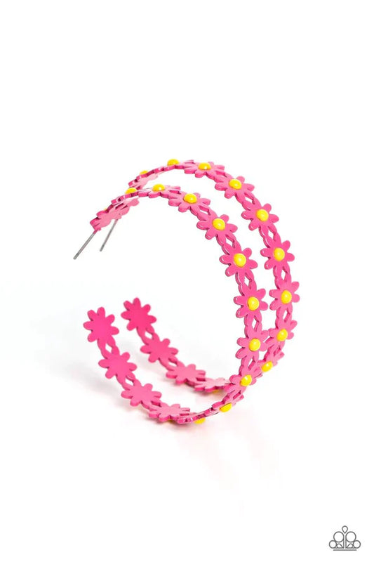 Earrings Flower - Paparazzi Daisy Disposition - Pink Earrings Paparazzi jewelry image