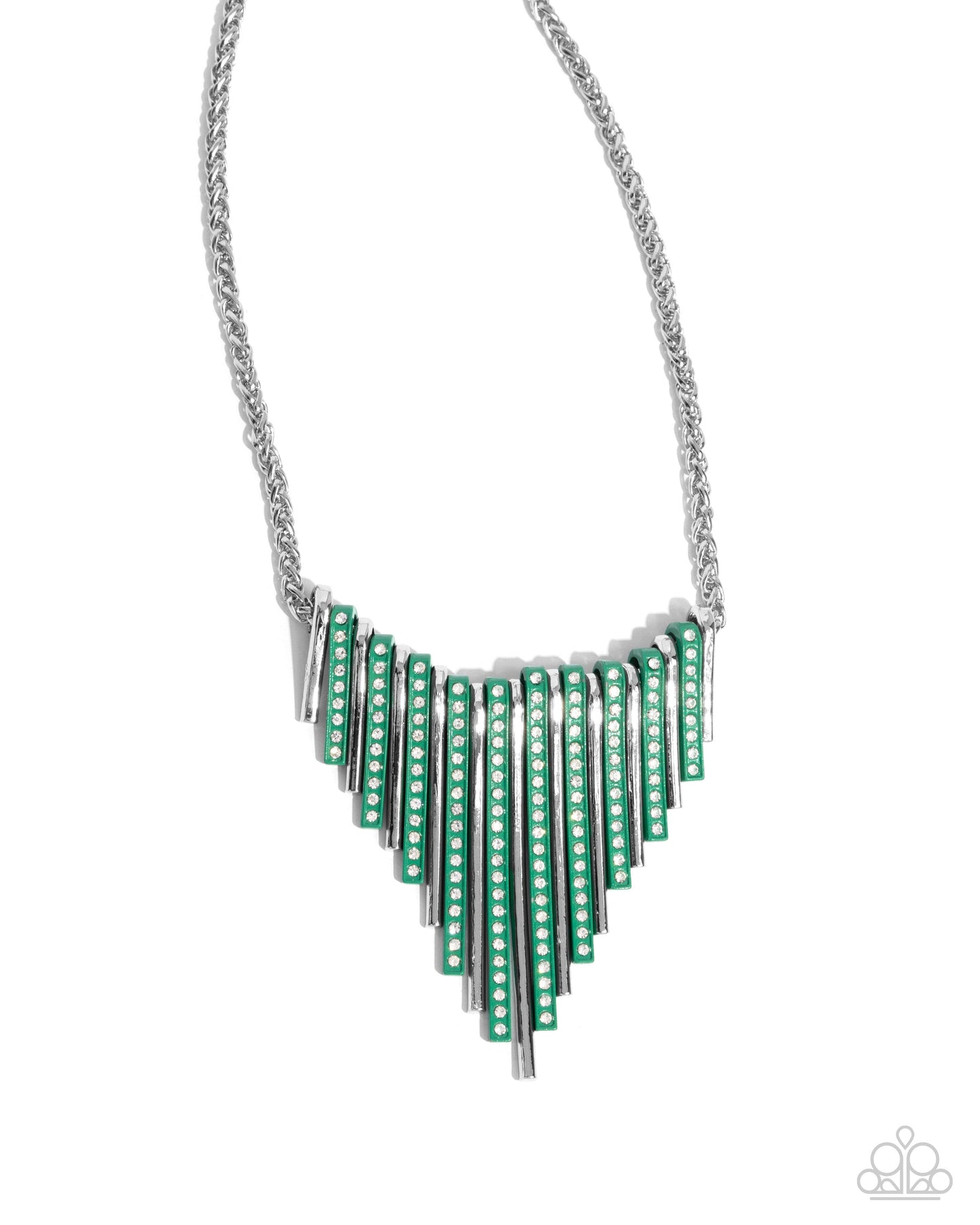Fashionable Fringe Necklace & Colored Cameo Bracelet - Green Set 2 Pieces
