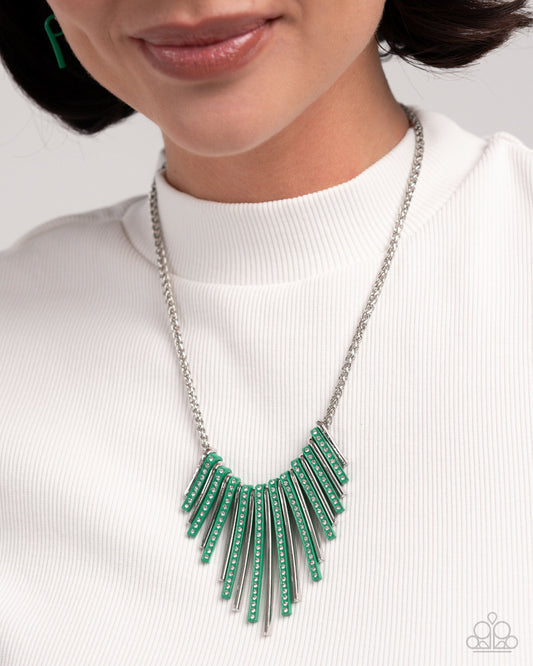 Fashionable Fringe Necklace & Colored Cameo Bracelet - Green Set 2 Pieces