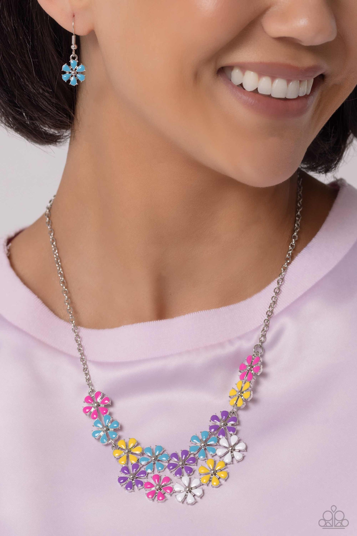 2 Piece Jewelry Set - Floral Fever - Multi Flower Necklace & Floral Flair - Multi Flower Bracelet