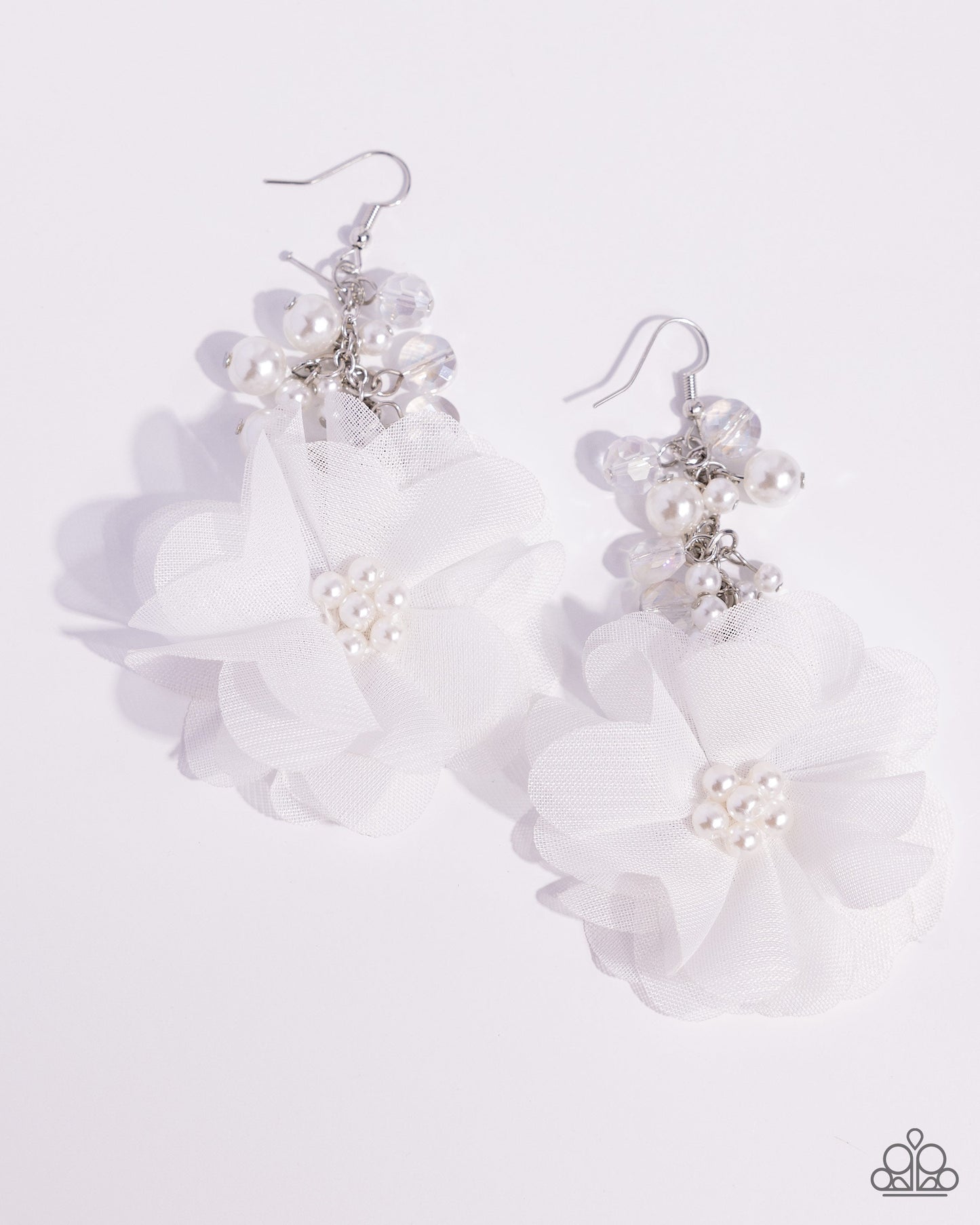Fashionable Flower Girl - White Earrings