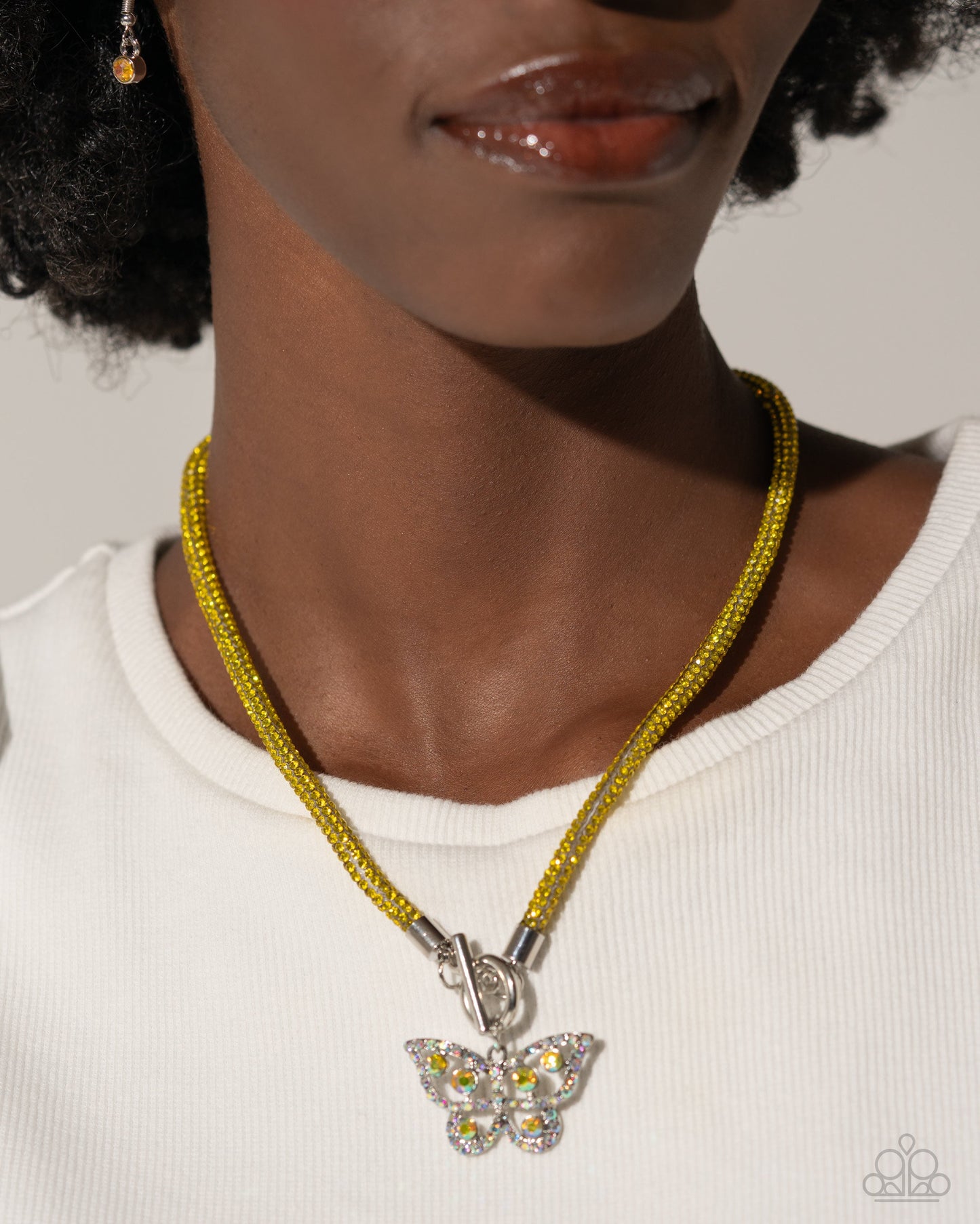 On SHIMMERING Wings - Yellow Necklace and Aerial Appeal - Yellow Bracelet - 2 piece set