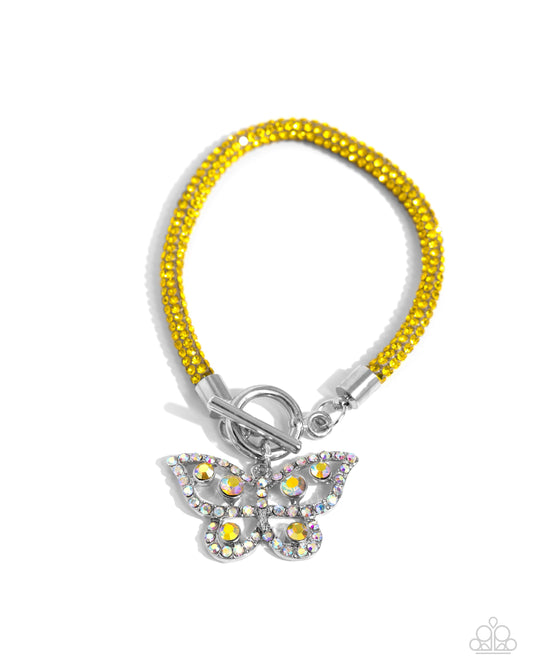On SHIMMERING Wings - Yellow Necklace and Aerial Appeal - Yellow Bracelet - 2 piece set