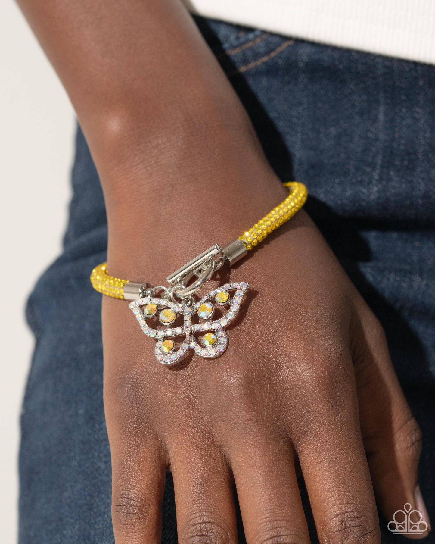 On SHIMMERING Wings - Yellow Necklace and Aerial Appeal - Yellow Bracelet - 2 piece set