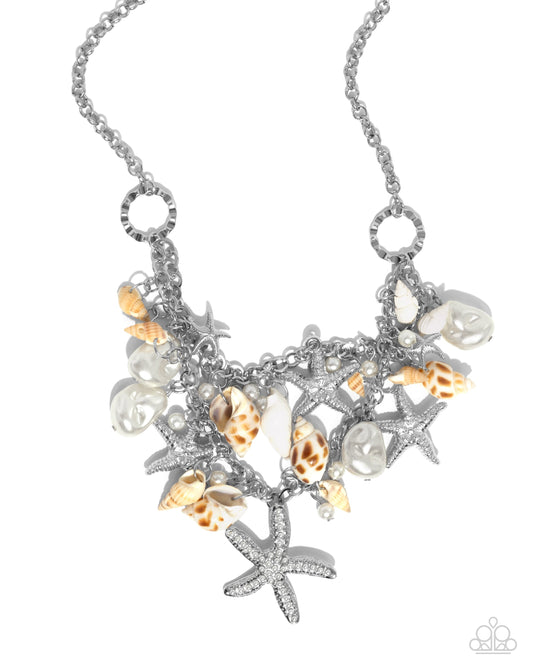 Seashell Shanty - White Necklace and Seashell Song - White Bracelet - 2 piece set