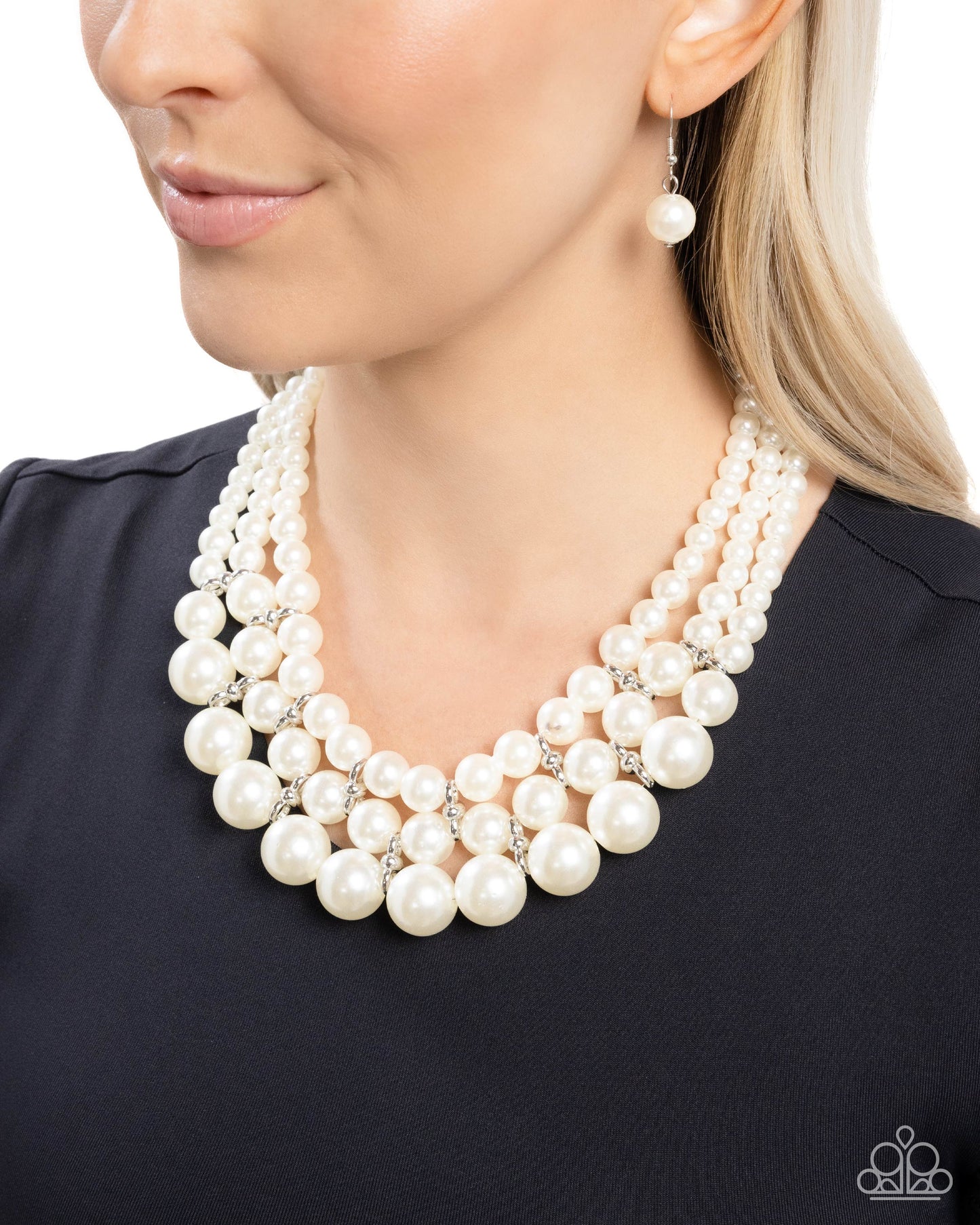 Glossy Gala - White Pearl Necklace